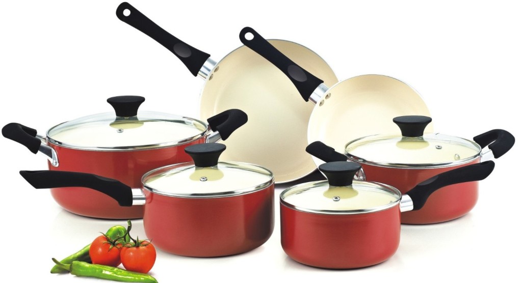 Cook N Home NC-00359 Nonstick Ceramic Coating 10-Piece Cookware Set, Red